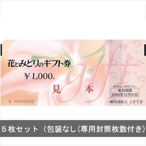 花とみどりのギフト券1000円券5枚セット(包装なし、専用封筒枚数分付帯)